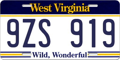 WV license plate 9ZS919