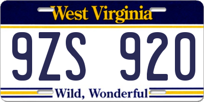WV license plate 9ZS920