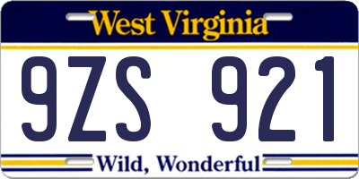 WV license plate 9ZS921