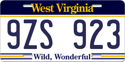 WV license plate 9ZS923