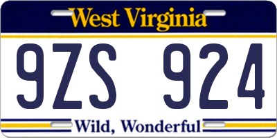 WV license plate 9ZS924