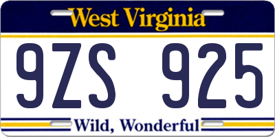 WV license plate 9ZS925