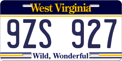 WV license plate 9ZS927