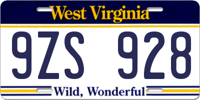 WV license plate 9ZS928