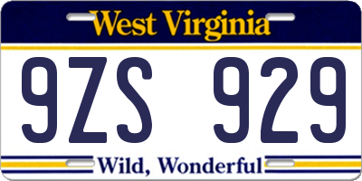 WV license plate 9ZS929