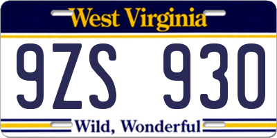 WV license plate 9ZS930
