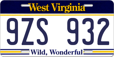 WV license plate 9ZS932