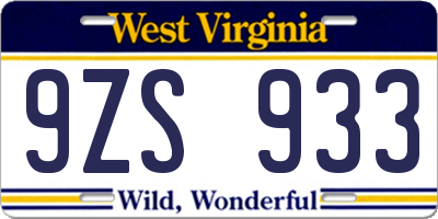 WV license plate 9ZS933