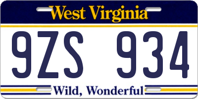 WV license plate 9ZS934