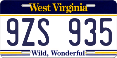 WV license plate 9ZS935