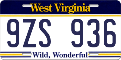 WV license plate 9ZS936