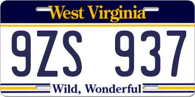 WV license plate 9ZS937