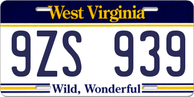 WV license plate 9ZS939