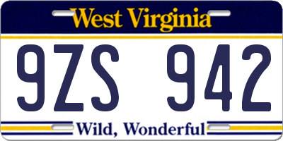 WV license plate 9ZS942