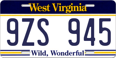 WV license plate 9ZS945