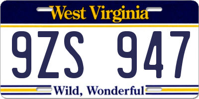 WV license plate 9ZS947