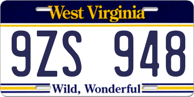 WV license plate 9ZS948