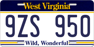 WV license plate 9ZS950