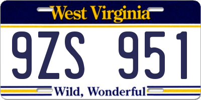 WV license plate 9ZS951