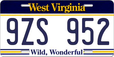 WV license plate 9ZS952