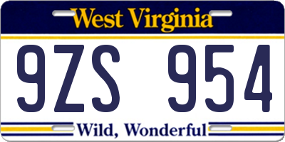 WV license plate 9ZS954