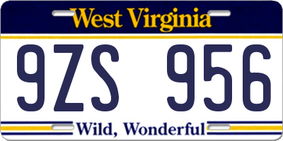 WV license plate 9ZS956