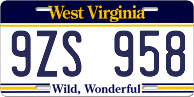 WV license plate 9ZS958