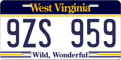 WV license plate 9ZS959
