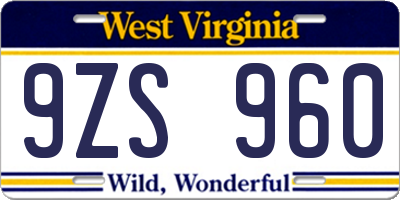 WV license plate 9ZS960