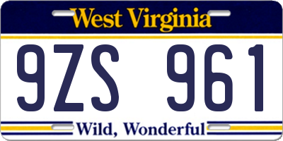 WV license plate 9ZS961