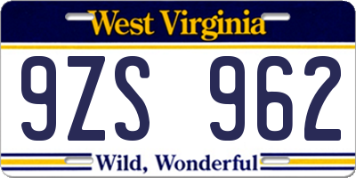 WV license plate 9ZS962