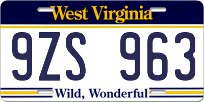 WV license plate 9ZS963
