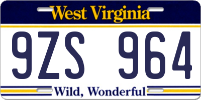 WV license plate 9ZS964
