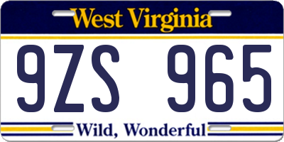 WV license plate 9ZS965