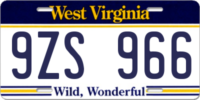 WV license plate 9ZS966