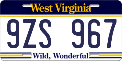 WV license plate 9ZS967