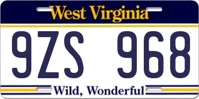 WV license plate 9ZS968