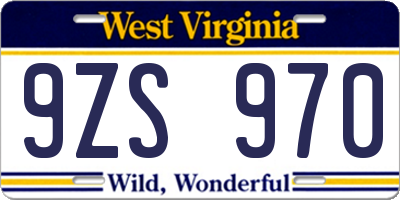 WV license plate 9ZS970