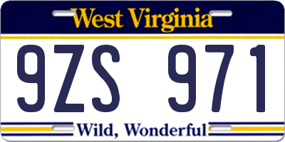 WV license plate 9ZS971