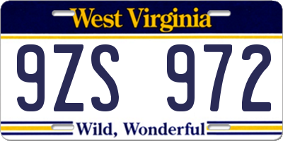 WV license plate 9ZS972