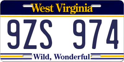WV license plate 9ZS974