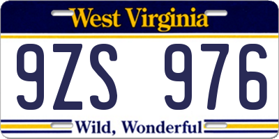 WV license plate 9ZS976