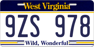 WV license plate 9ZS978