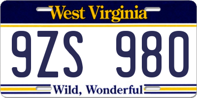 WV license plate 9ZS980