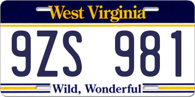 WV license plate 9ZS981