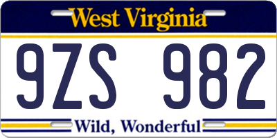 WV license plate 9ZS982