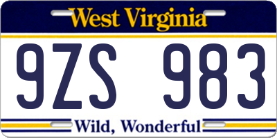 WV license plate 9ZS983