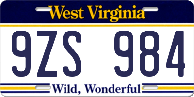 WV license plate 9ZS984