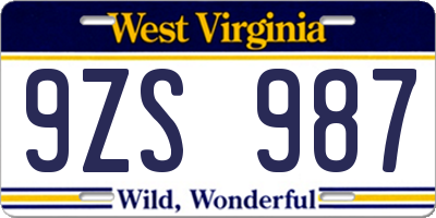 WV license plate 9ZS987