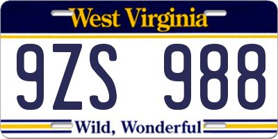 WV license plate 9ZS988